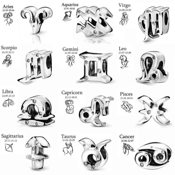 Sterling Silver Sparkling Astrology Zodiac Charm - Picture 1 of 13